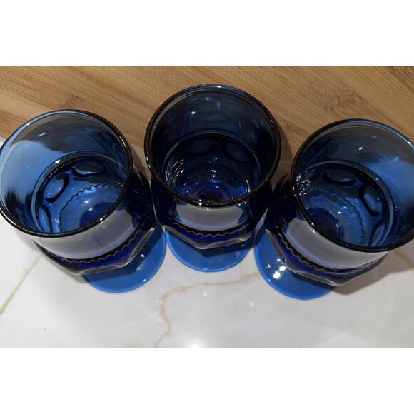 Vintage TIARA Glass Crown Imperial Blue 5 1/3" Wine Water Goblet Set Of 3 - Picture 6 of 7